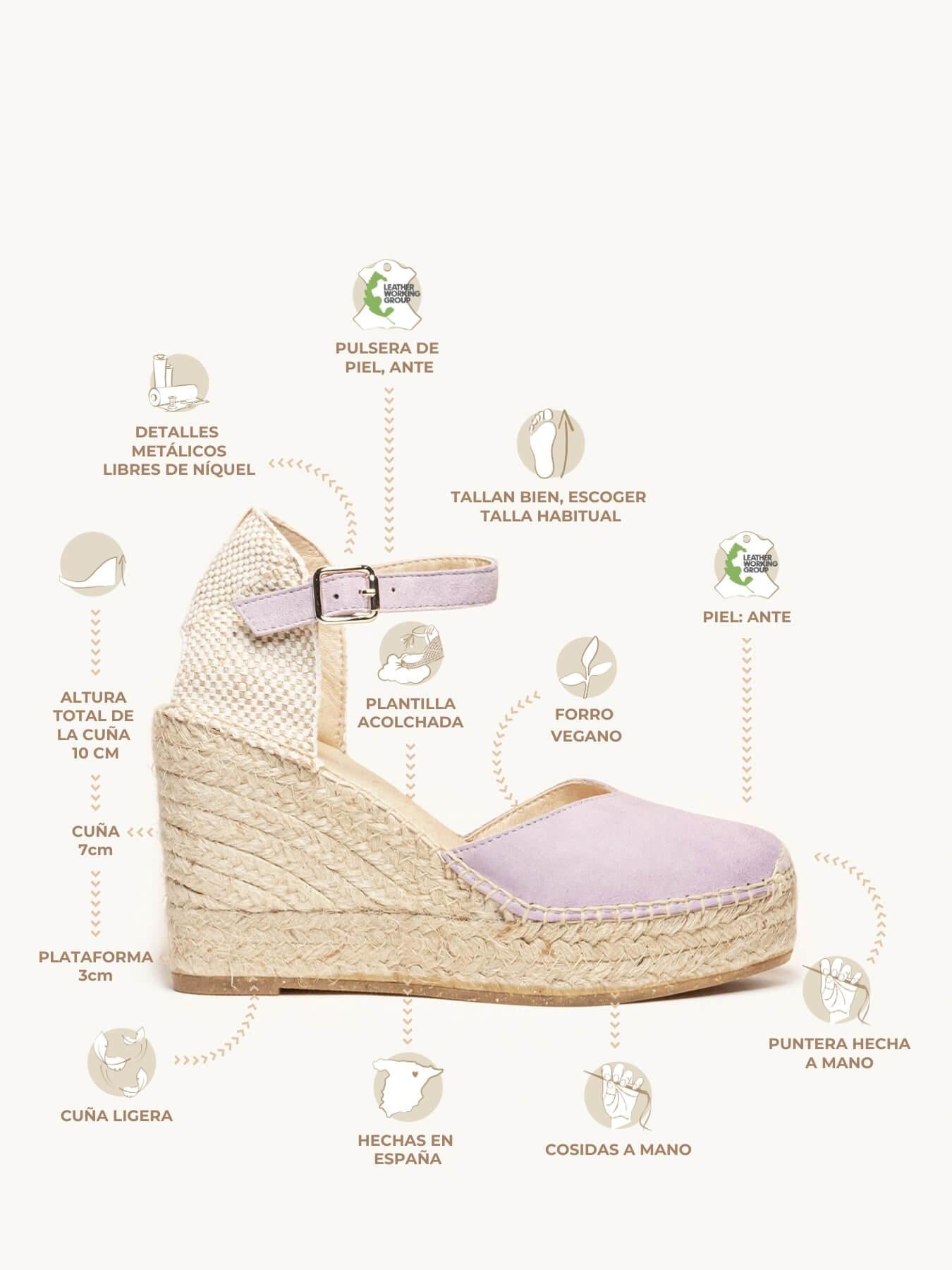 Sandália Jara Anabela 10 cm Camurça Lilás