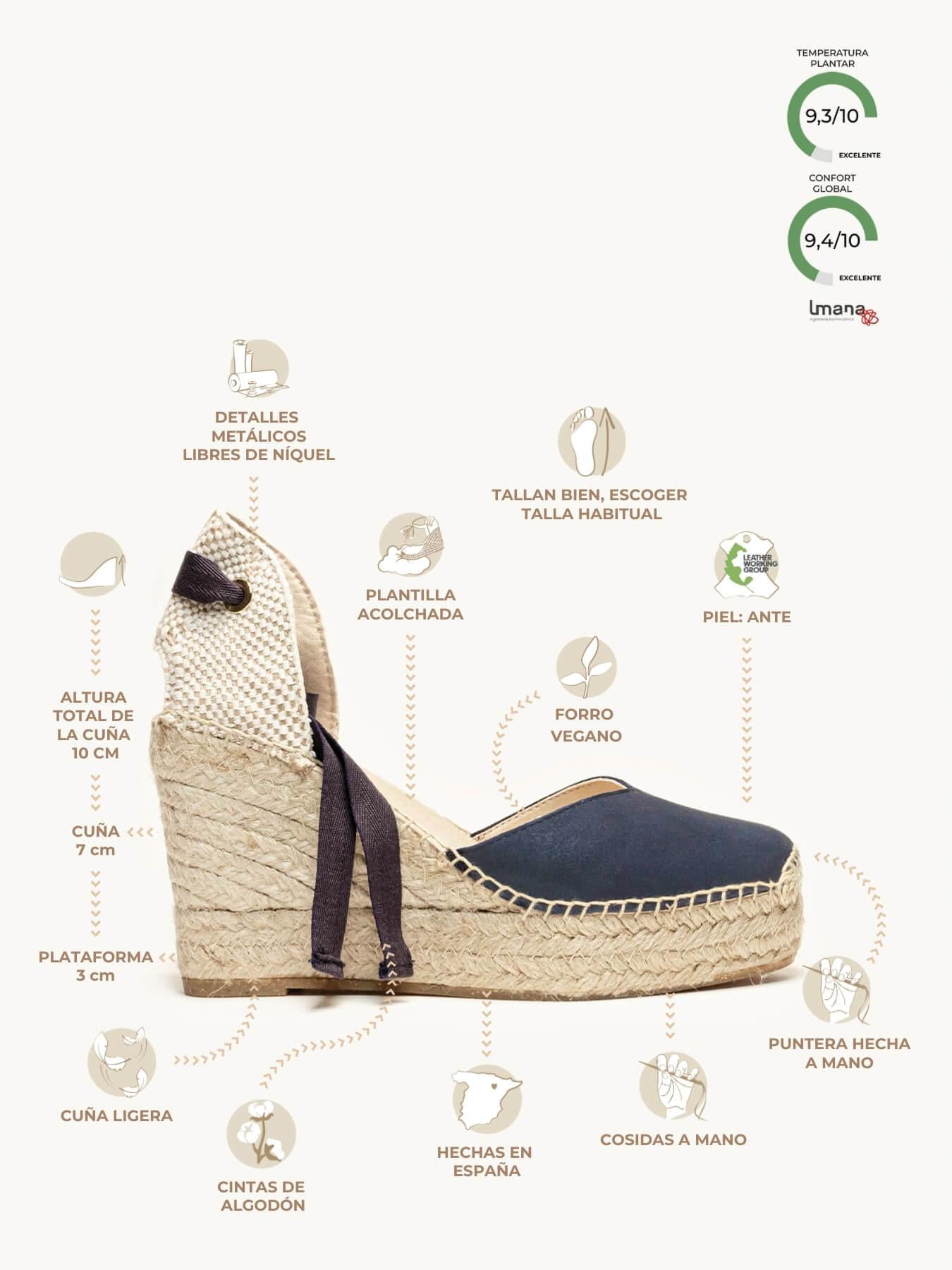 Sandália Anabela Alta Romero Camurça Marinho