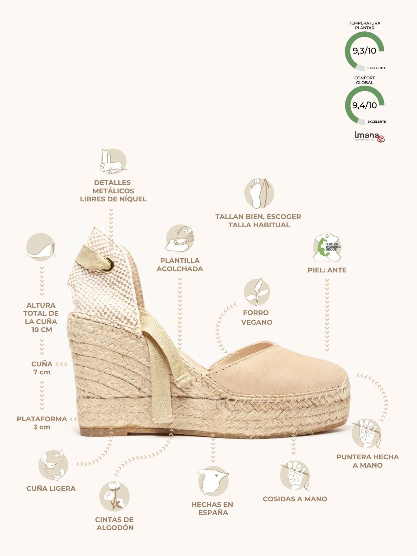 Sandália Anabela Alta Romero Camurça Bege