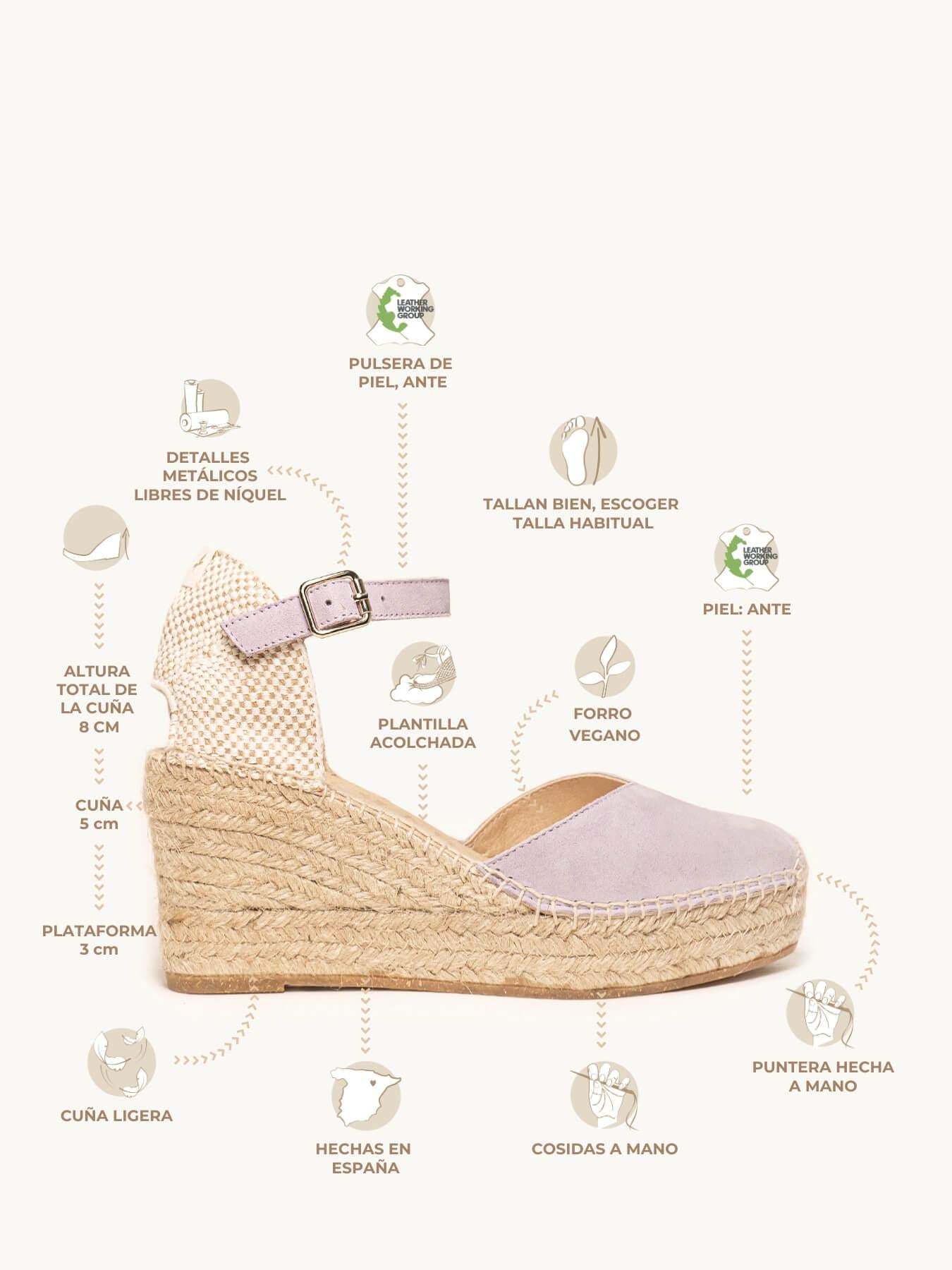 Sandália Jara Anabela 8 cm Camurça Lilás