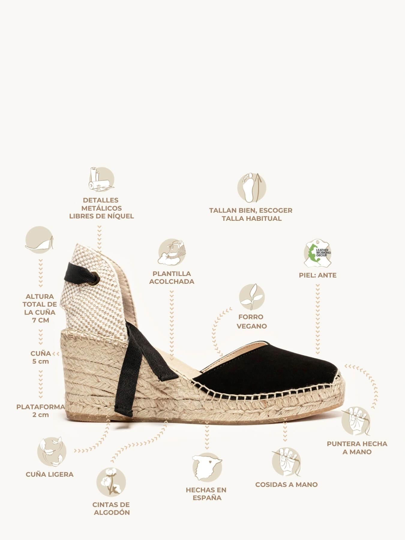 Sandália Anabela Média Romero Camurça Preto