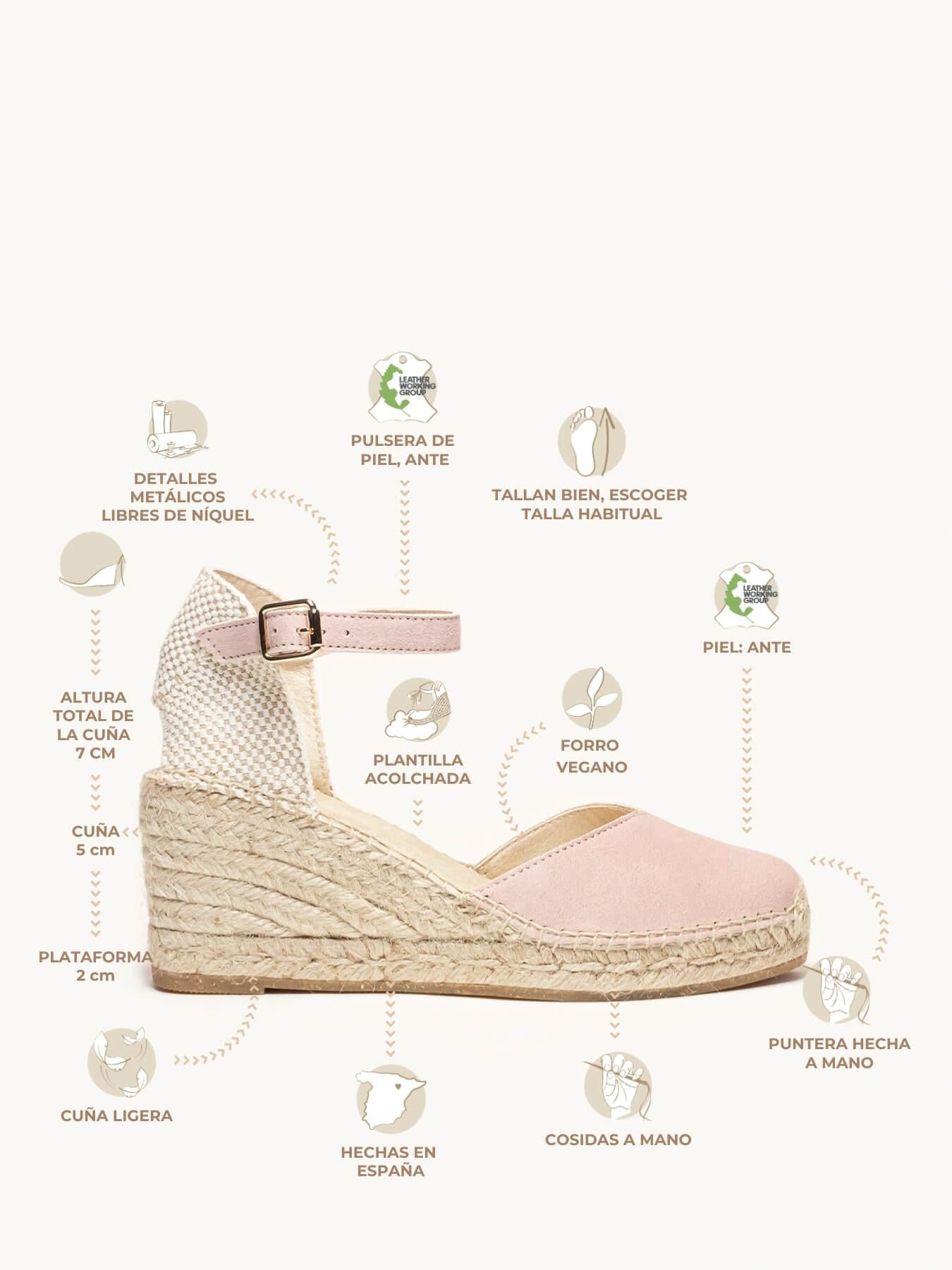 Sandália Jara Anabela 7 cm Camurça Rosa Claro