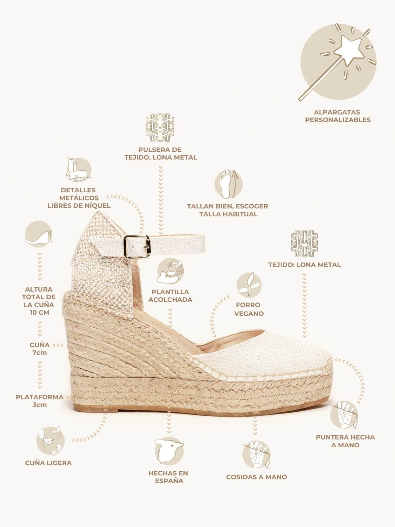 Sandália Anabela Alta Dalia Lona Metal Branca