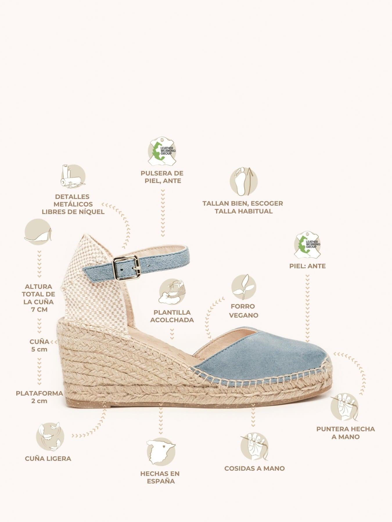 Sandália Jara Anabela 7 cm Camurça Azul Jeans
