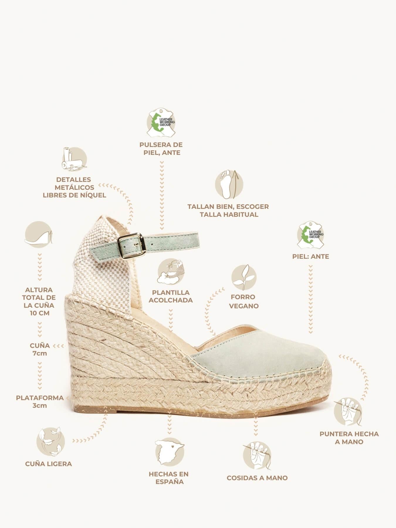 Sandália Anabela Alta Jara Camurça Verde Claro