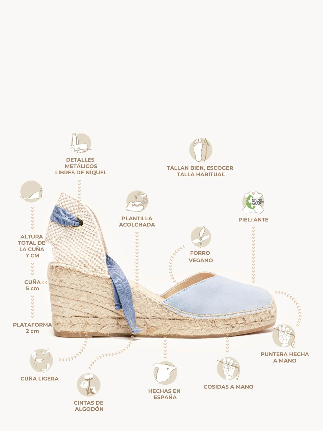 Sandália Romero Anabela 7 cm Camurça Azul Claro