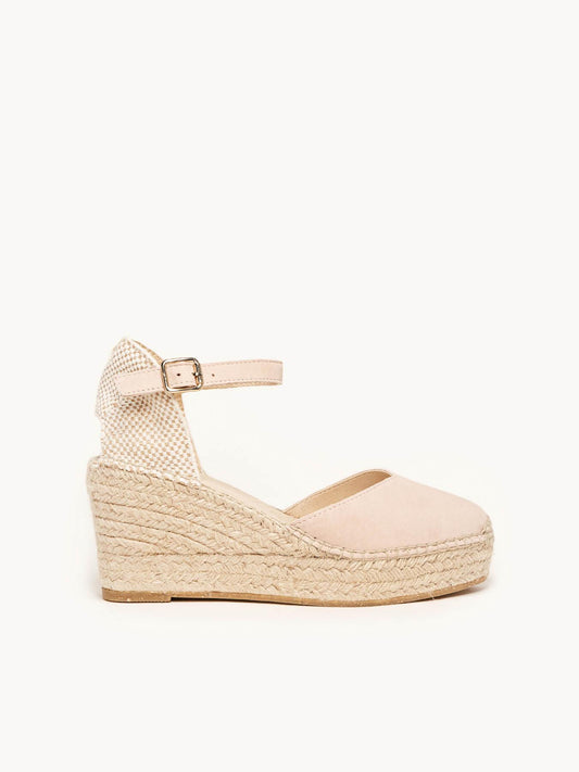 Sandália Anabela Média Plataforma Jara Camurça Rosa Claro