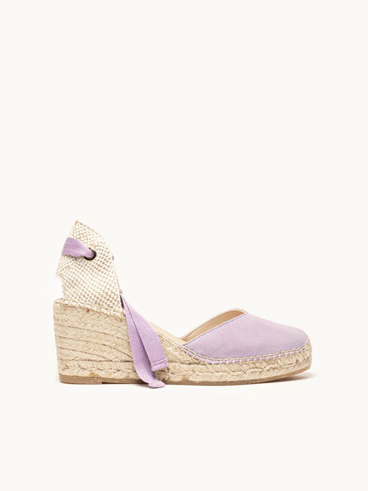 Sandália Romero Anabela 7 cm Camurça Lilás