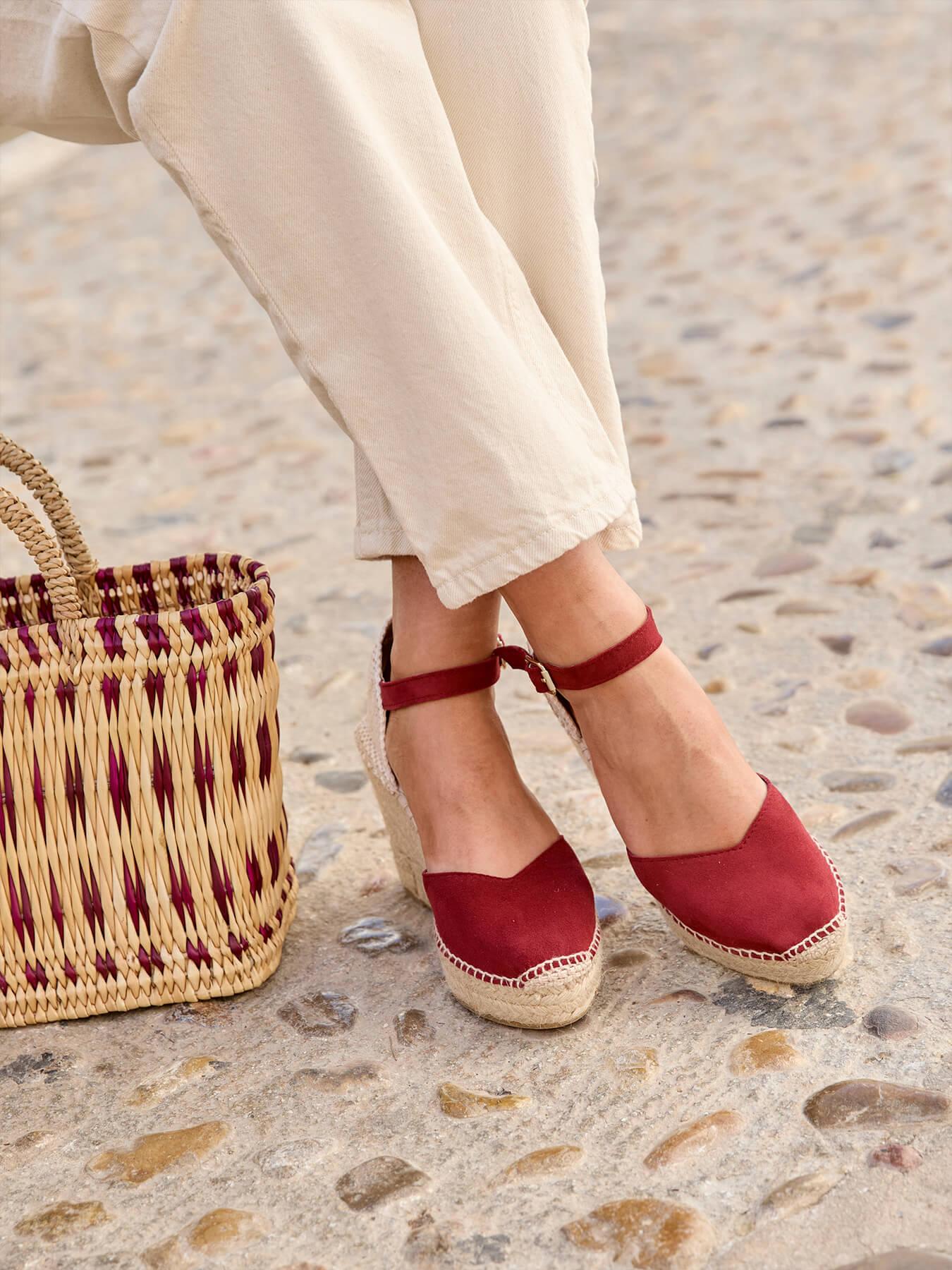 Sandália Jara Anabela 10 cm Camurça Granada