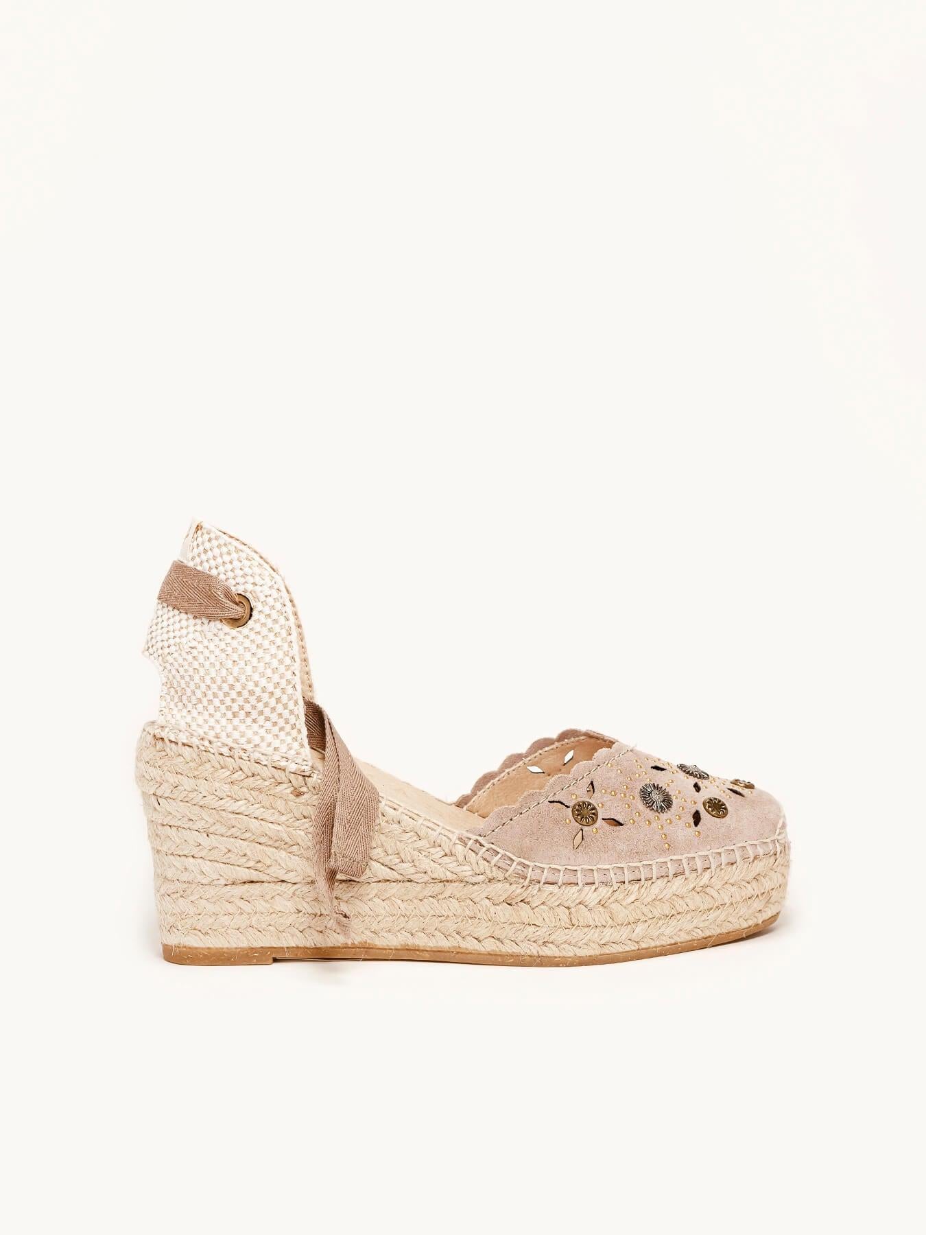 Sandália Romero Anabela 8 cm Camurça Taupe