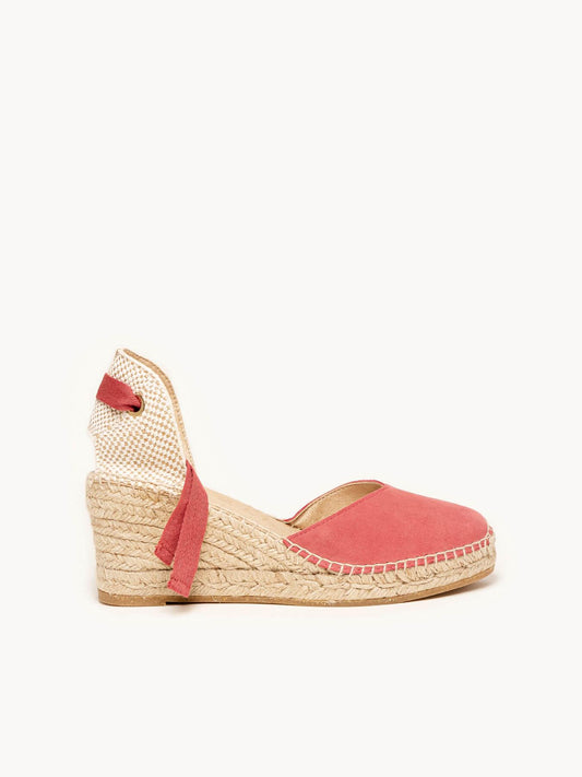 Sandália Romero Anabela 7 cm Camurça Rosa Escuro