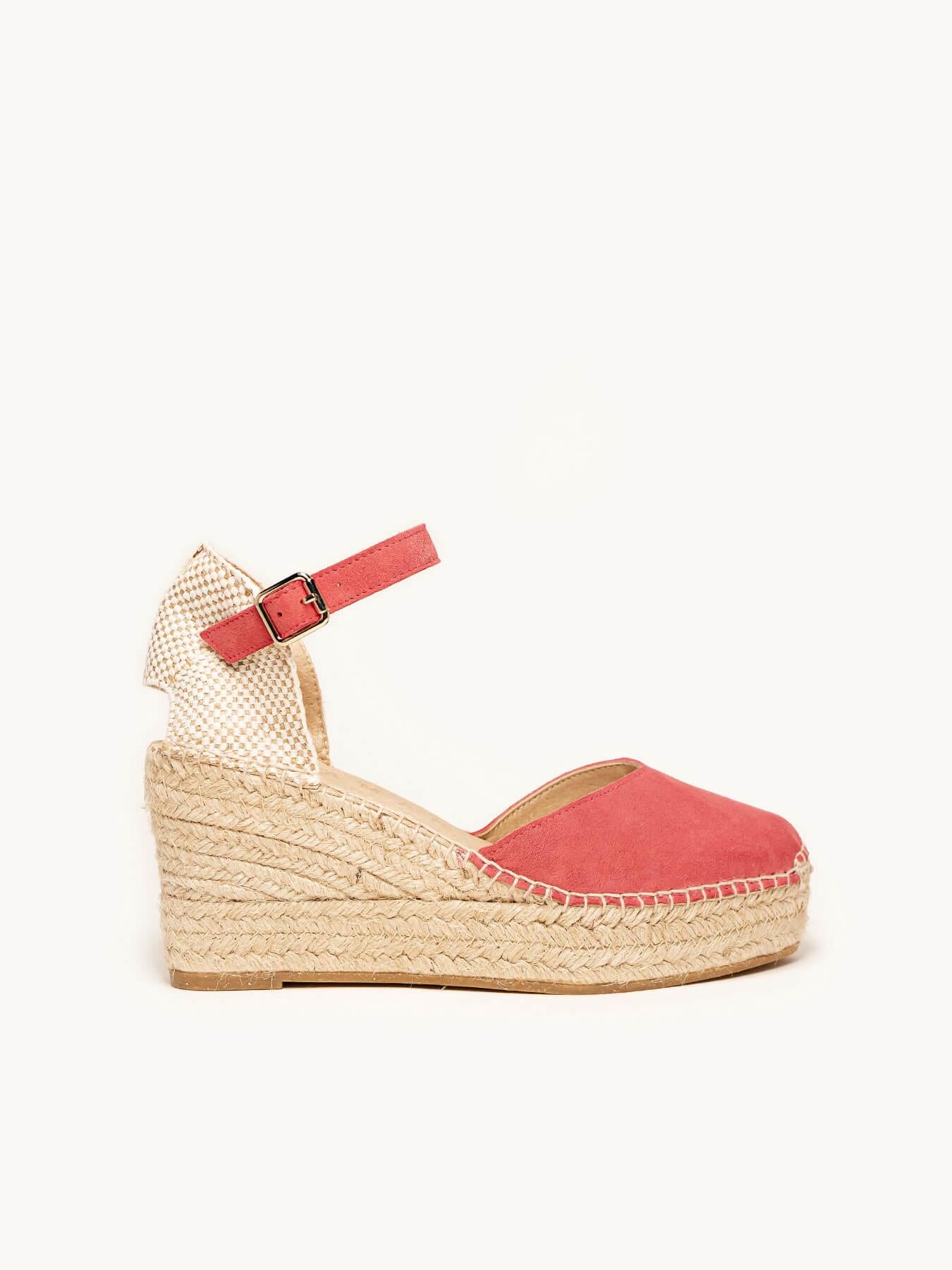 Sandália Jara Anabela 8 cm Camurça Rosa Oscuro