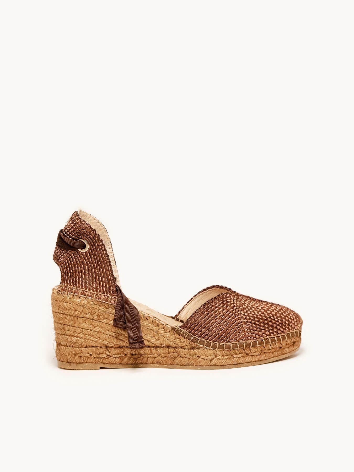 Sandália Romero Anabela 7 cm Trançado Marrom Escuro