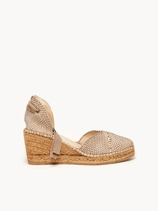 Sandália Romero Anabela 7 cm Trançado Taupe