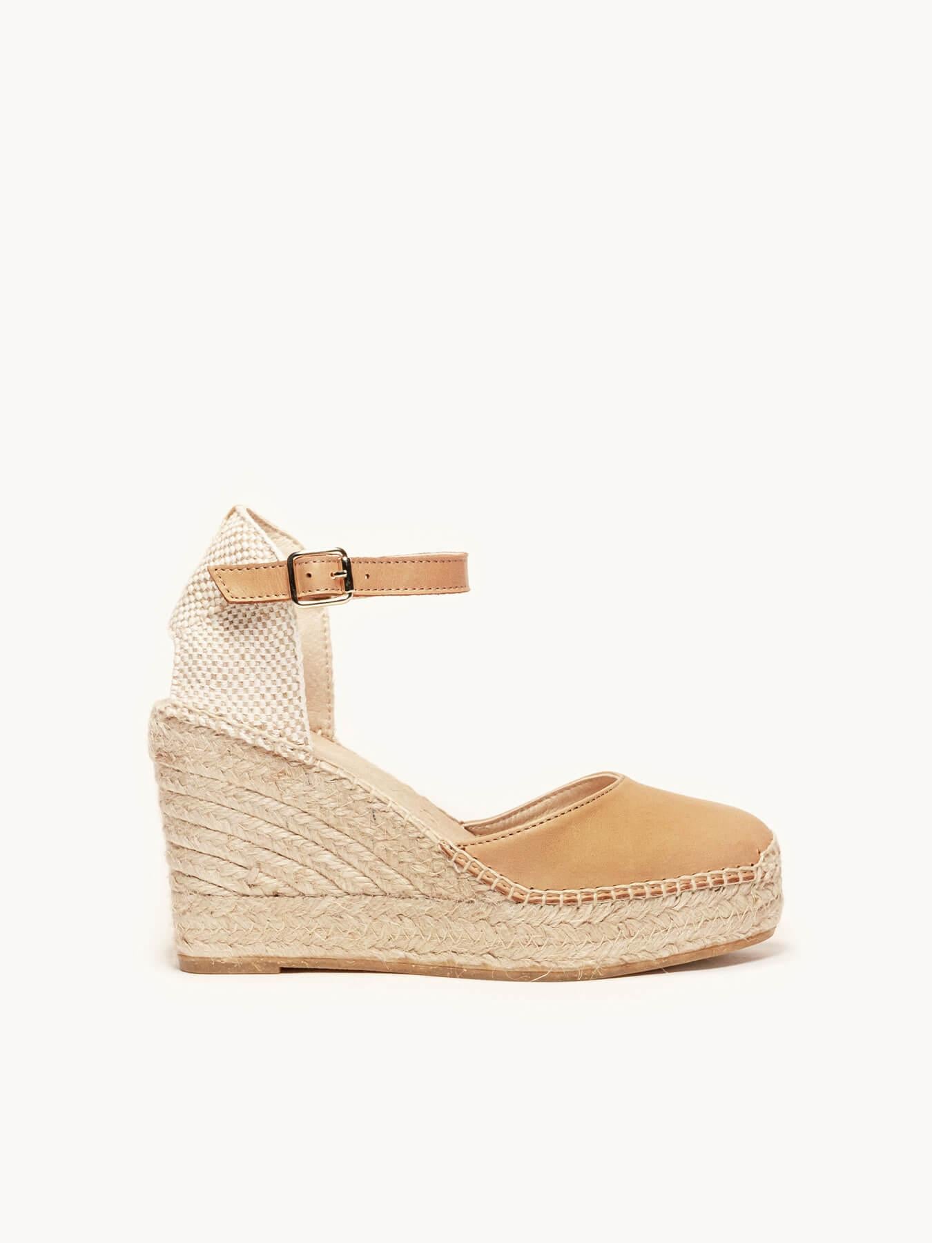 Sandália Anabela Alta Marga Napa Marrom Claro