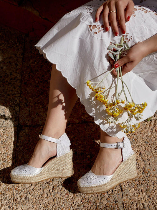 Sandália Dalia Anabela 10 cm Cetim Branco