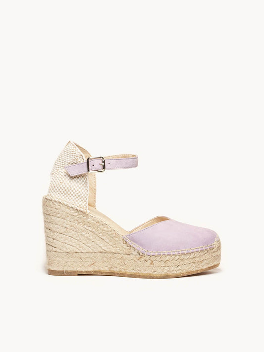 Sandália Anabela Alta Jara Camurça Lilás