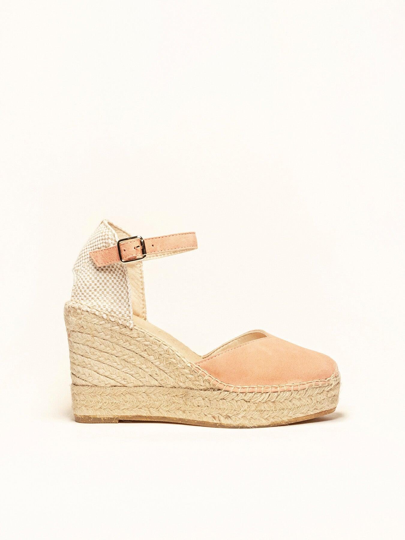 Sandália Jara Anabela 10 cm Camurça Laranja Claro