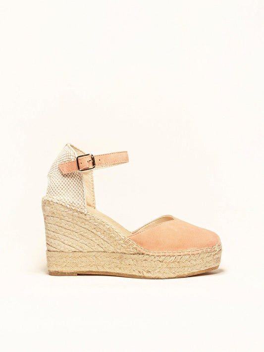 Sandália Jara Anabela 10 cm Camurça Laranja Claro