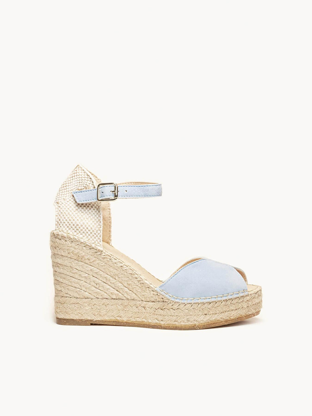 Sapatilha Alelí Anabela 10 cm Camurça Azul Claro