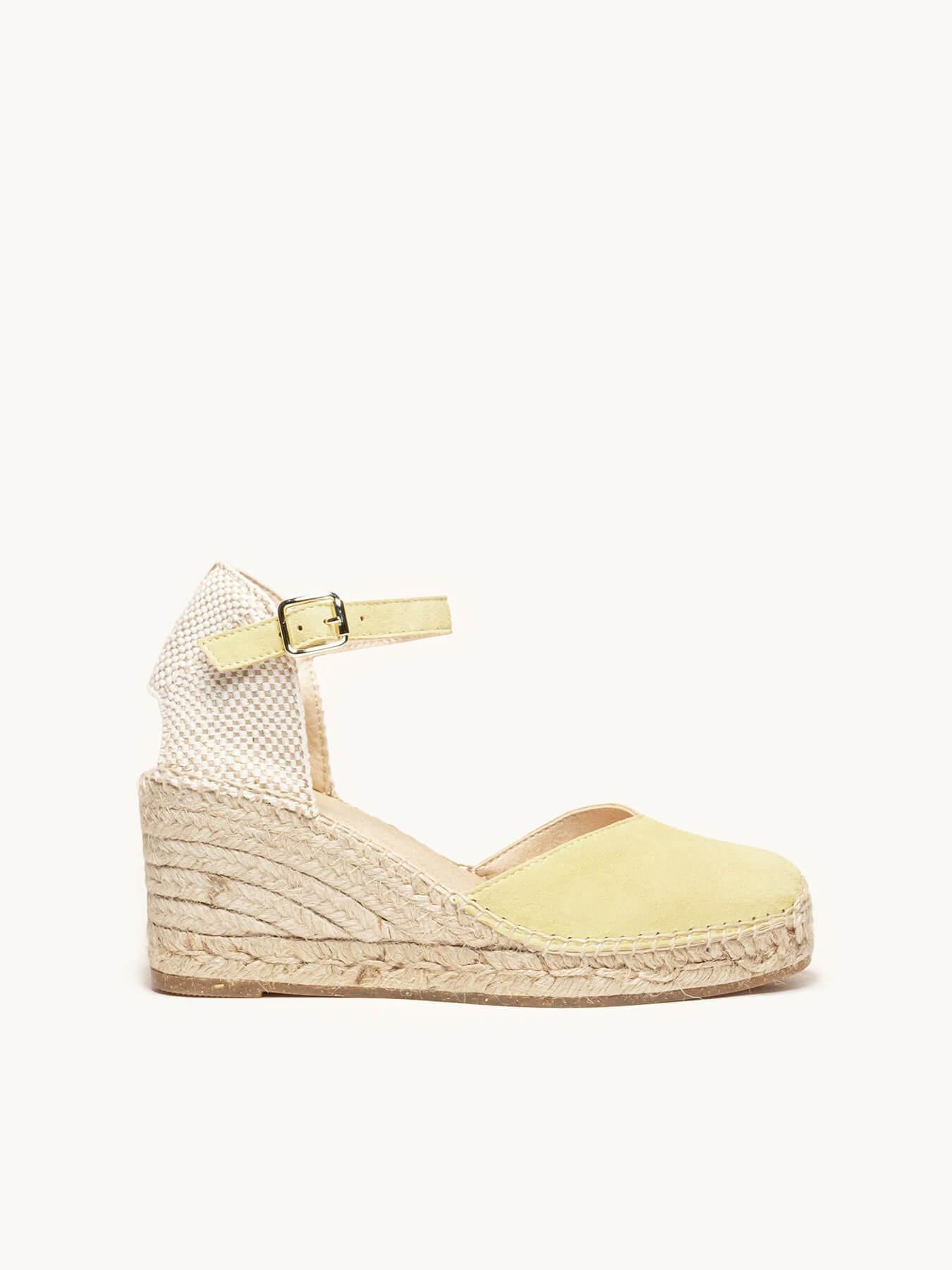 Sandália Jara Anabela 7 cm Camurça Amarelo