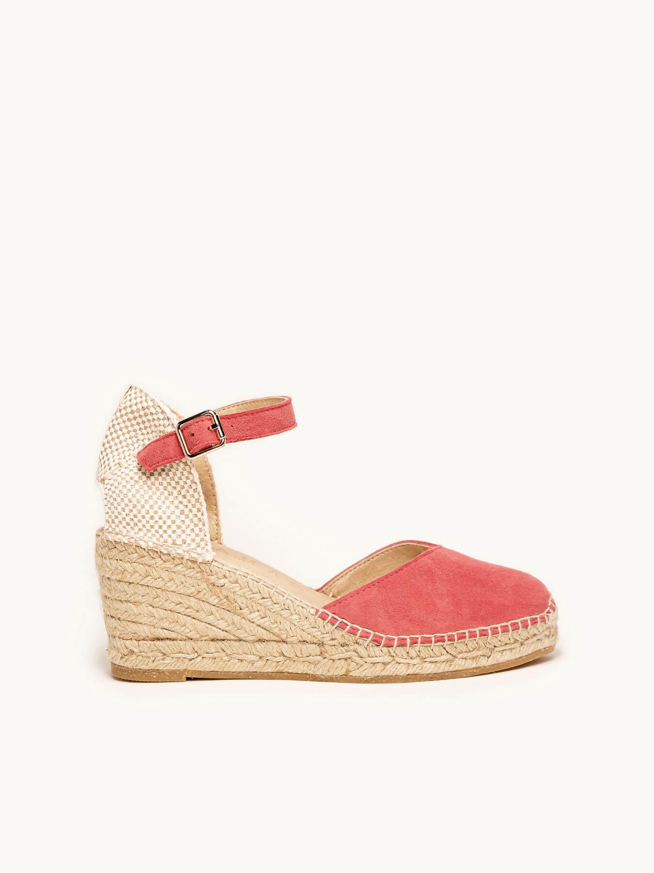 Sandália Jara Anabela 7 cm Camurça Rosa Oscuro
