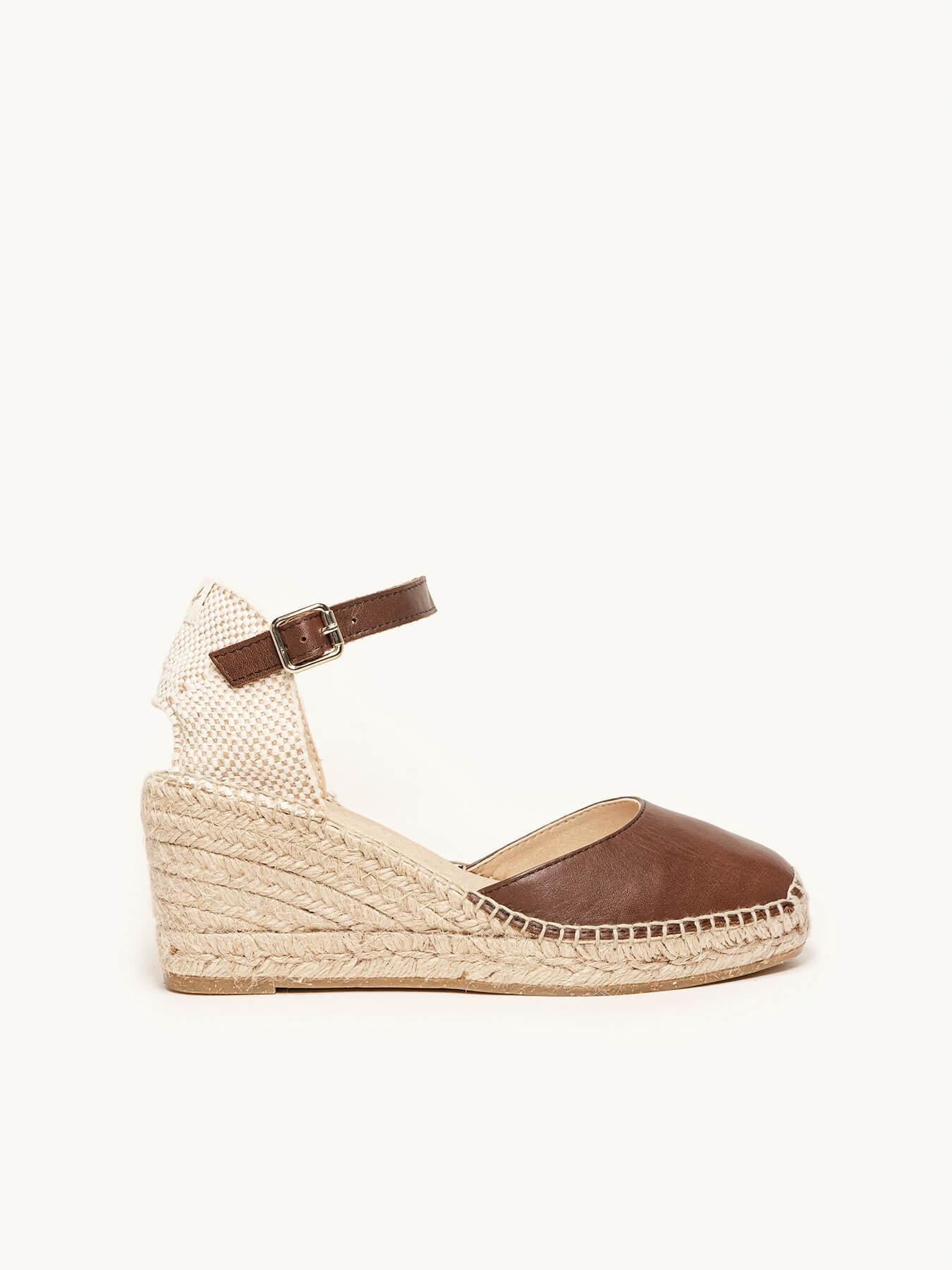Sandália Marga Anabela 7 cm Napa Marrom Escuro