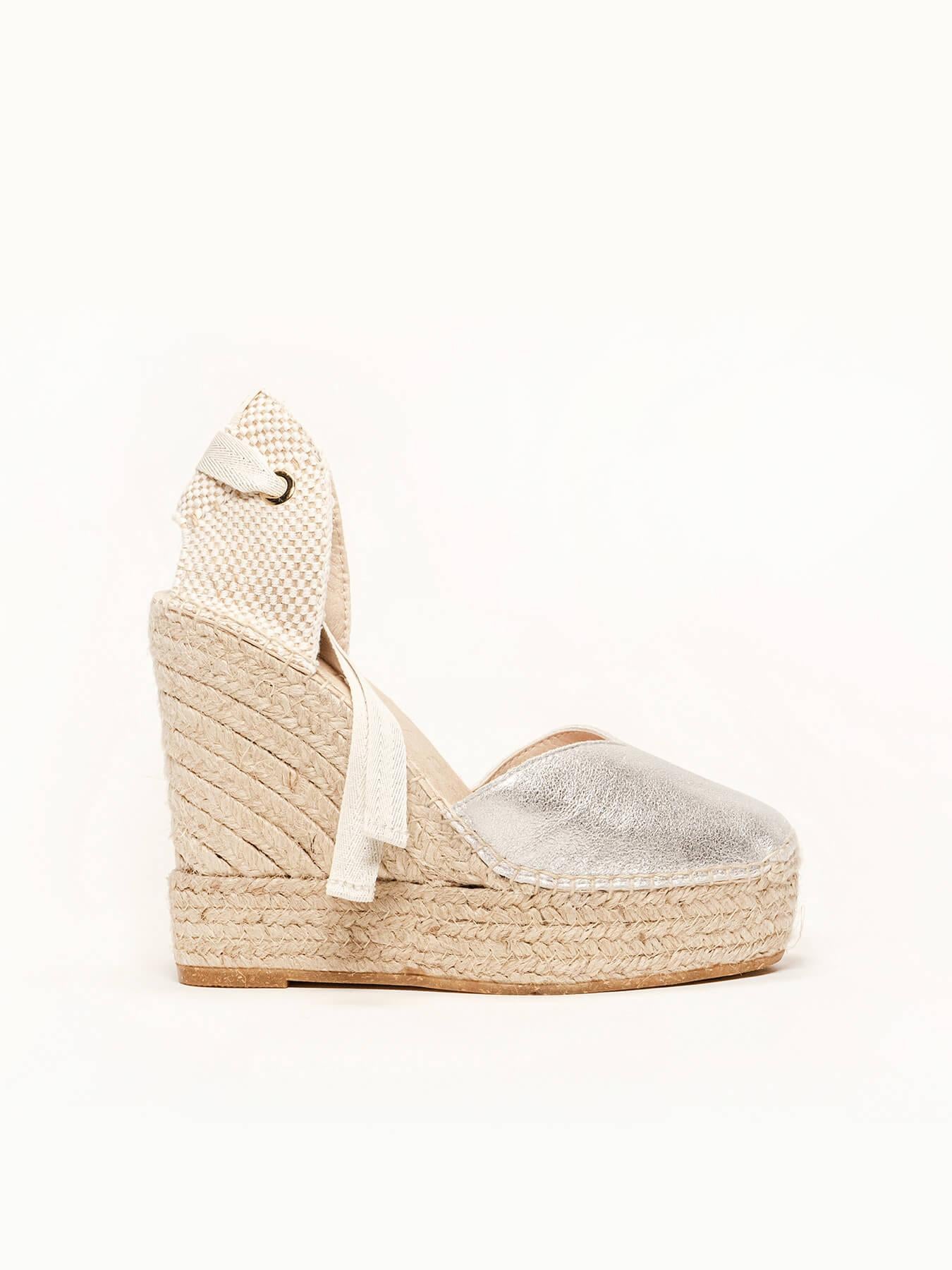 Sandália Romero Anabela 12 cm Camurça Prateado