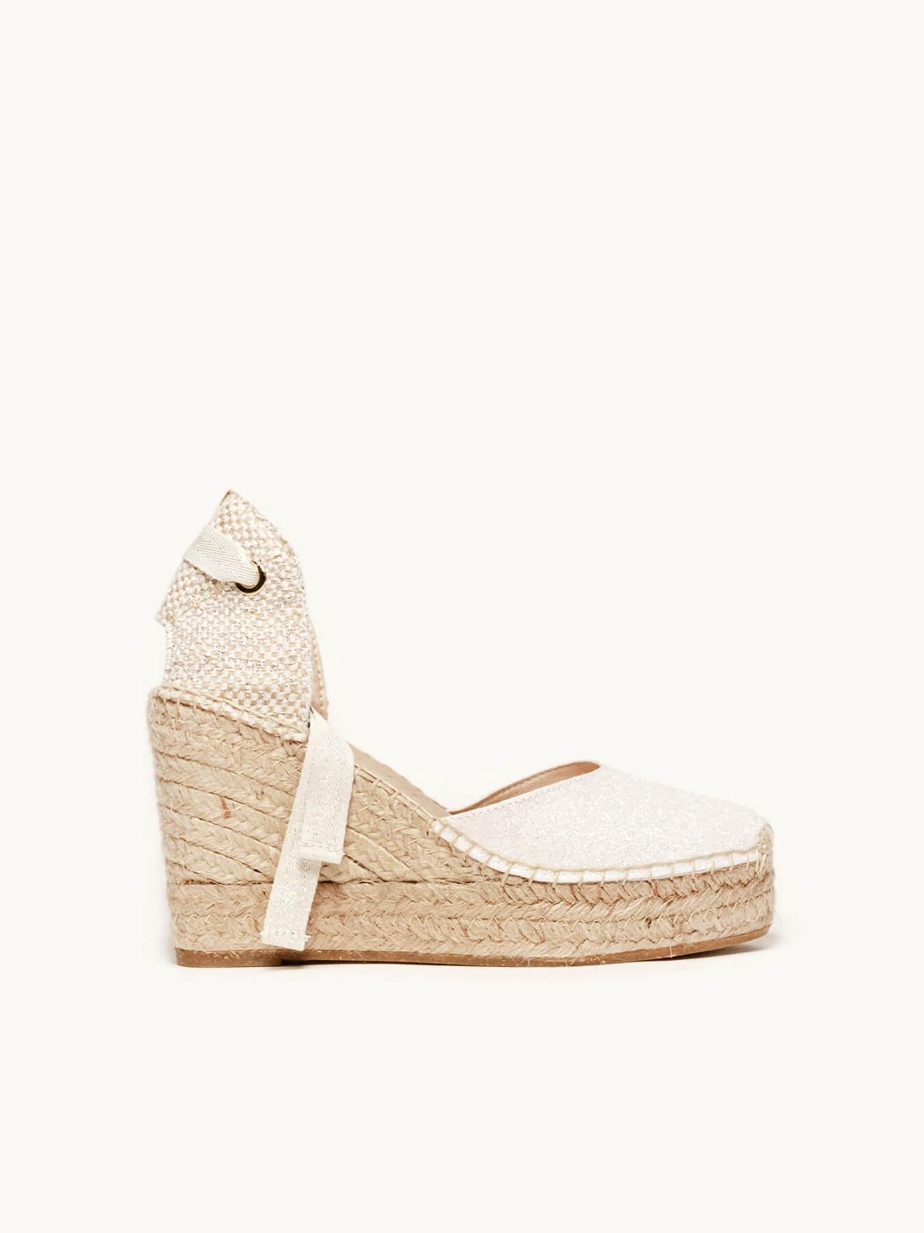 Sandália Cala Anabela 10 cm Brilho Branco
