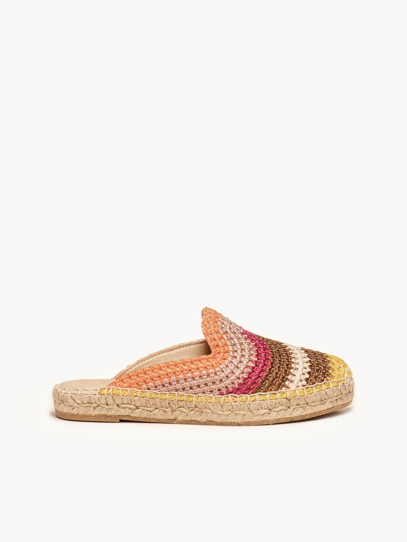 Sapatilha Plana Loto Crochê Listras Laranja