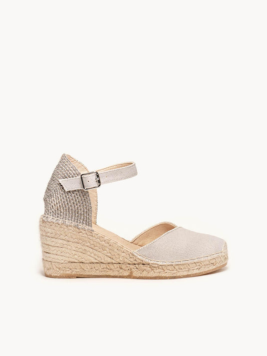 Sandália Anabela Média Jara Lona Metalizada Cinza