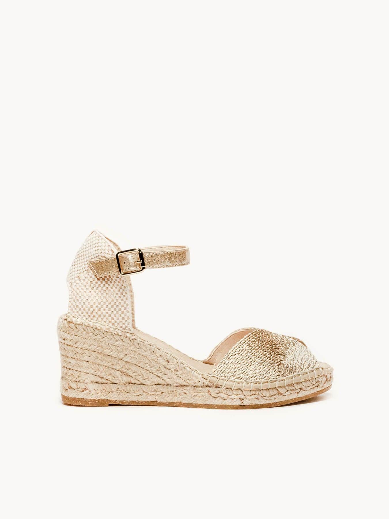 Sapatilha Alelí Anabela 7 cm Corda Dourado