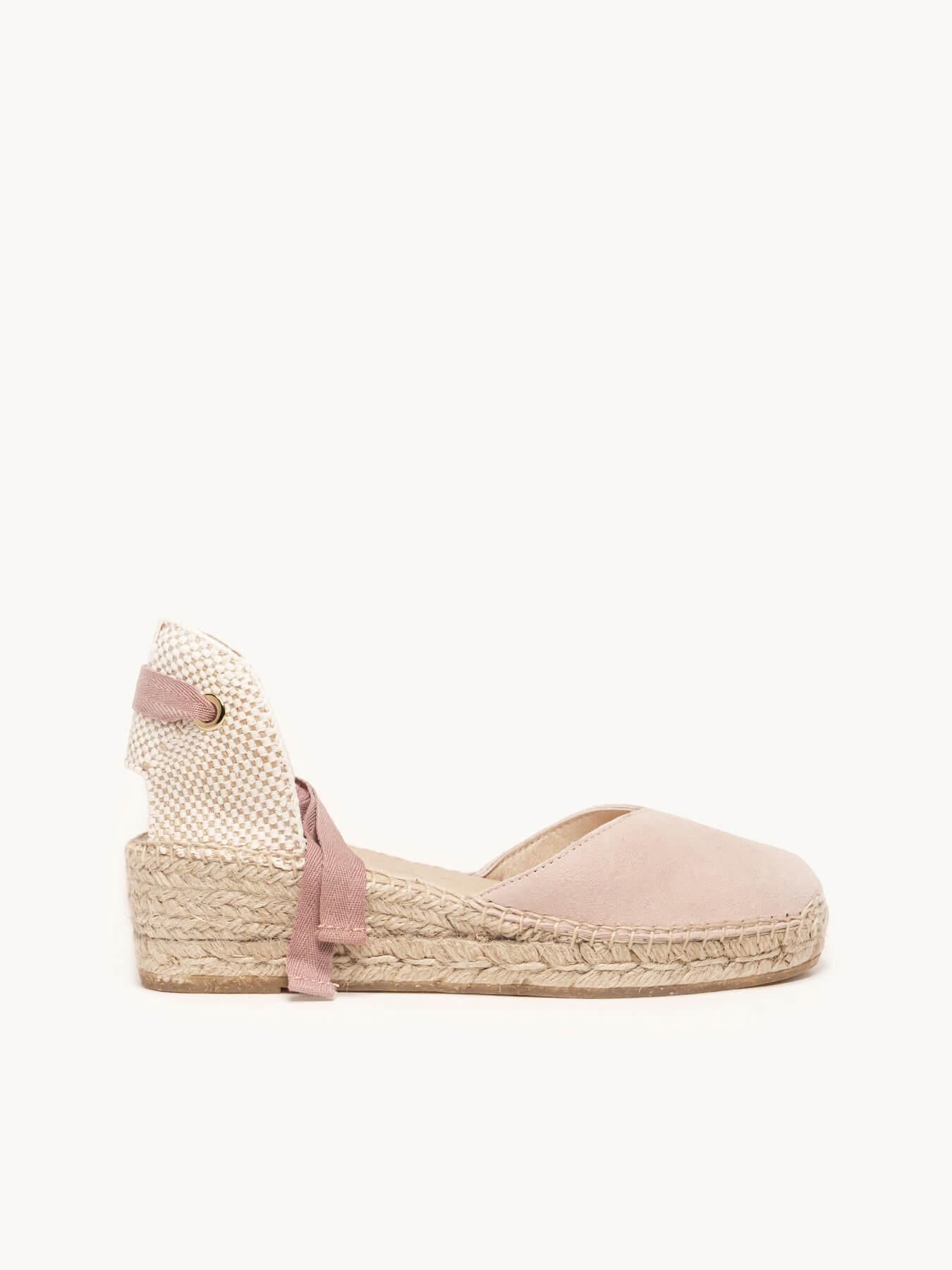 Sandália Romero Anabela 5 cm Camurça Rosa Claro