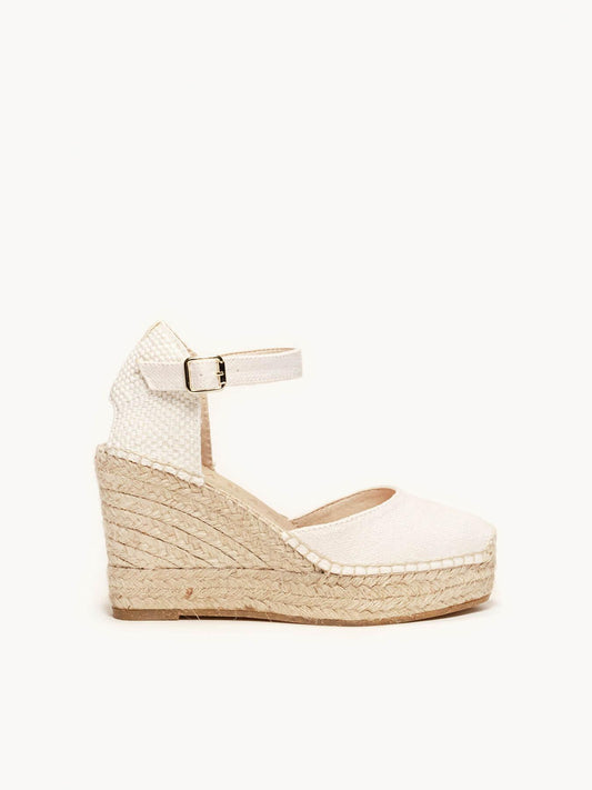 Sandália Anabela Alta Dalia Linho Branca