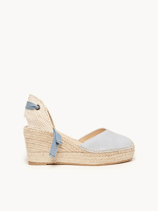 Sandália Anabela Média Plataforma Romero Camurça Azul Claro