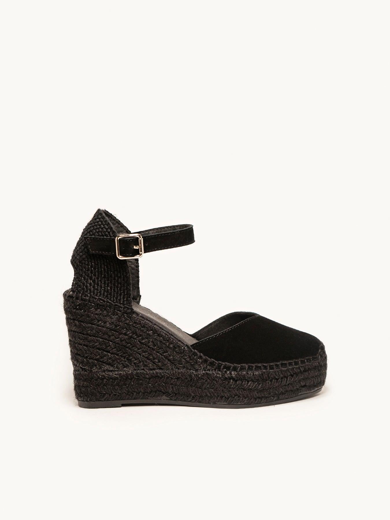 Sandália Jara Anabela 10 cm Camurça Preto