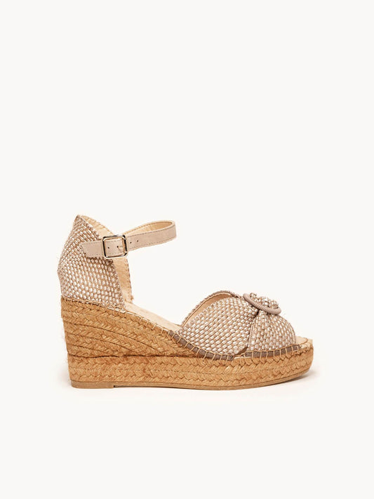 Sandália Amapola Anabela 8 cm Trançado Taupe
