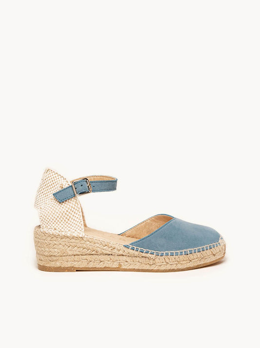 Sandália Jara Anabela 5 cm Camurça Azul Jeans