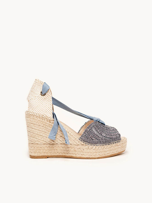 Sandália Lirio Anabela 10 cm Ráfia Azul Jeans