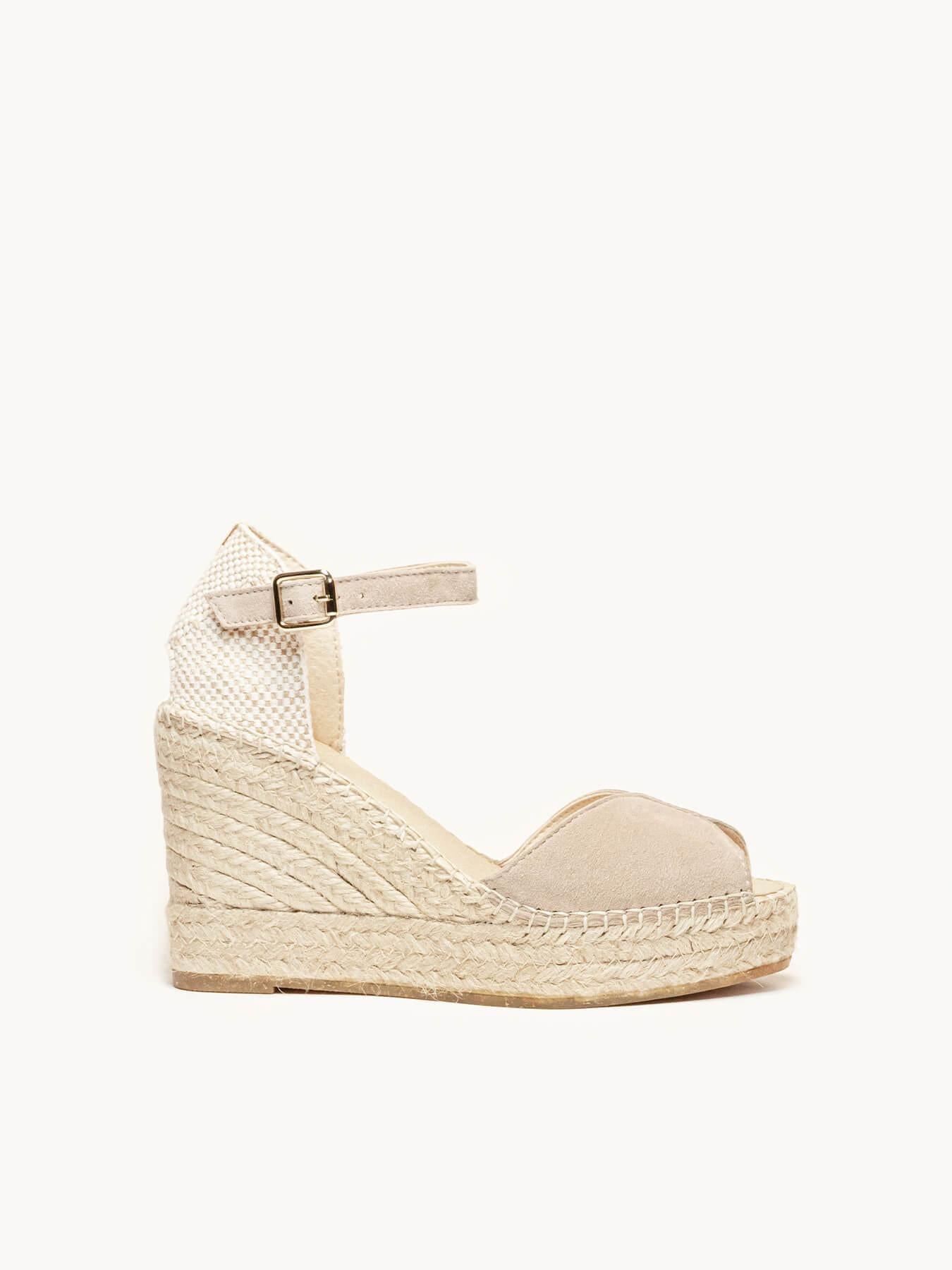 Sandália Anabela Alta Alelí Camurça Pedra