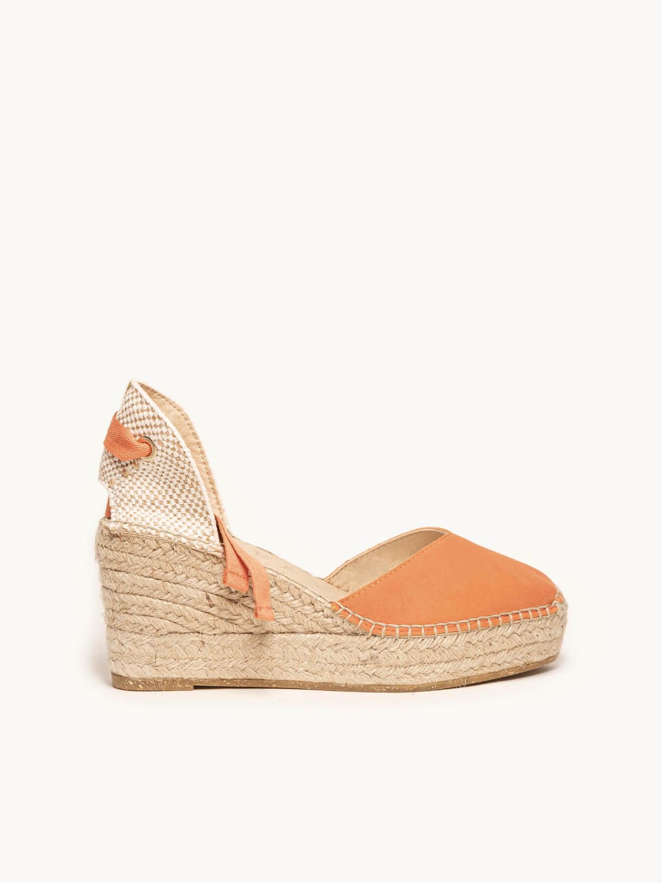Sandália Romero Anabela 8 cm Camurça Laranja