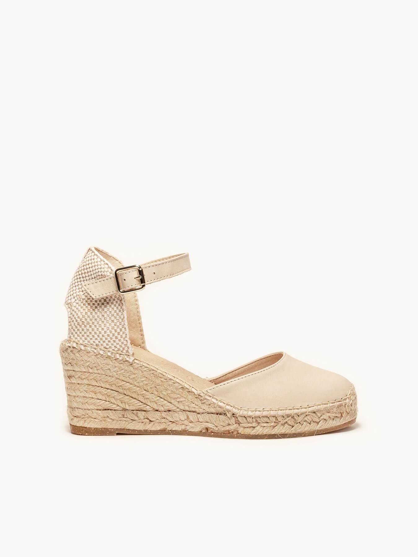 Sandália Marga Anabela 7 cm Napa Areia