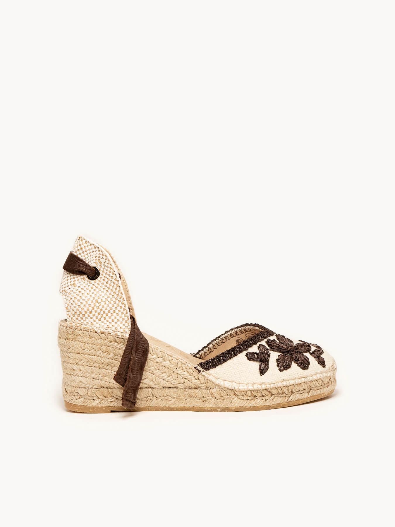Sandália Romero Anabela 7 cm Bordado Cru