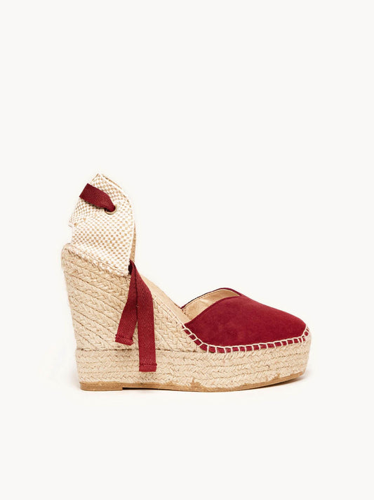 Sandália Romero Anabela 12 cm Camurça Granada