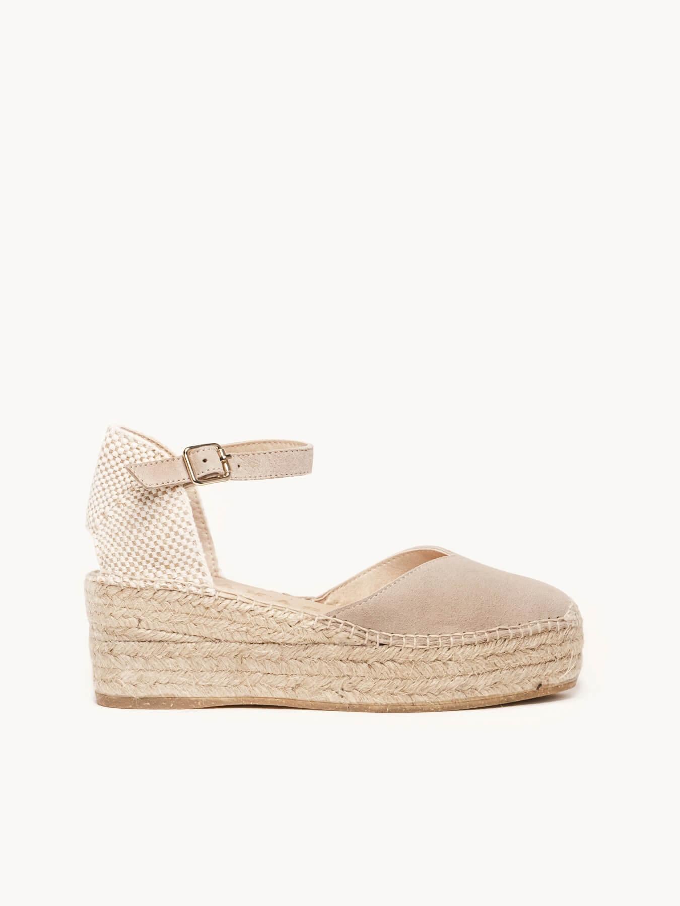 Sandália Jara Anabela 6 cm Camurça Pedra