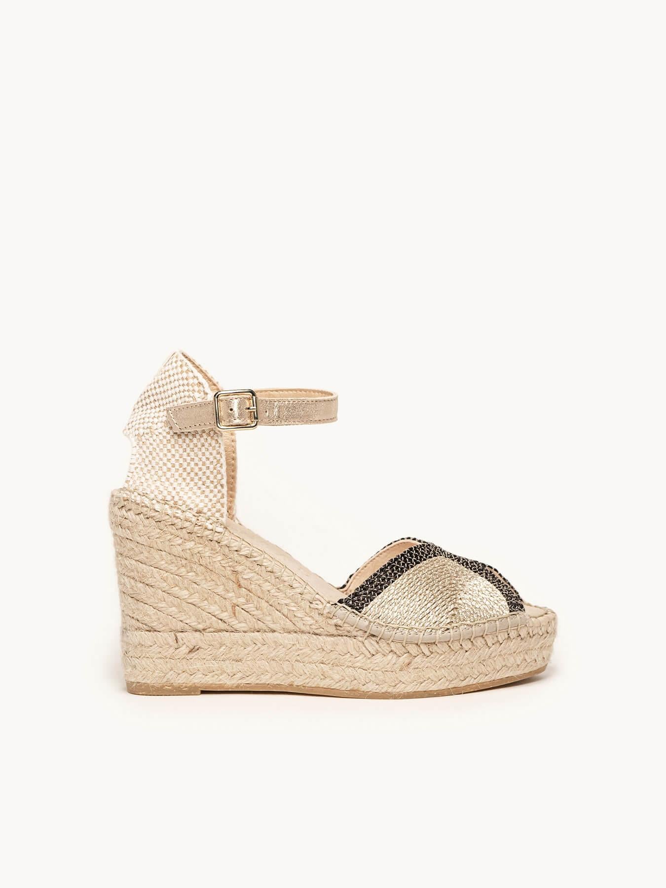 Sapatilha Alelí Anabela 10 cm Corda Dourado