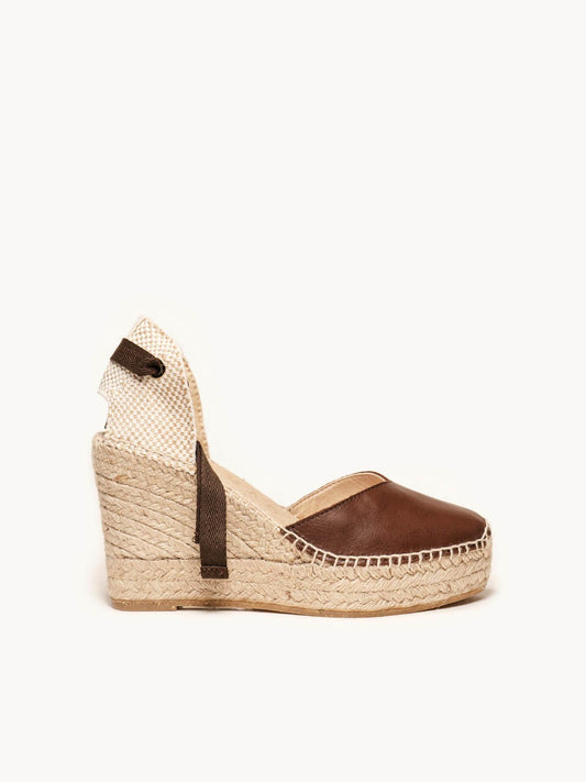 Sandália Anabela Alta Romero Napa Marrom Escura