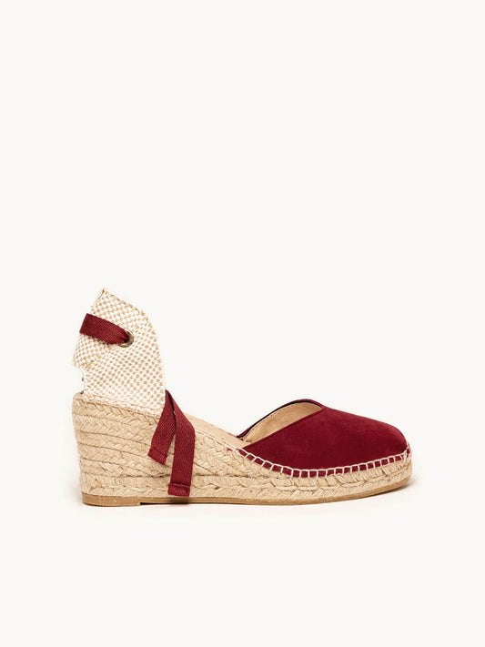 Sandália Romero Anabela 7 cm Camurça Granada