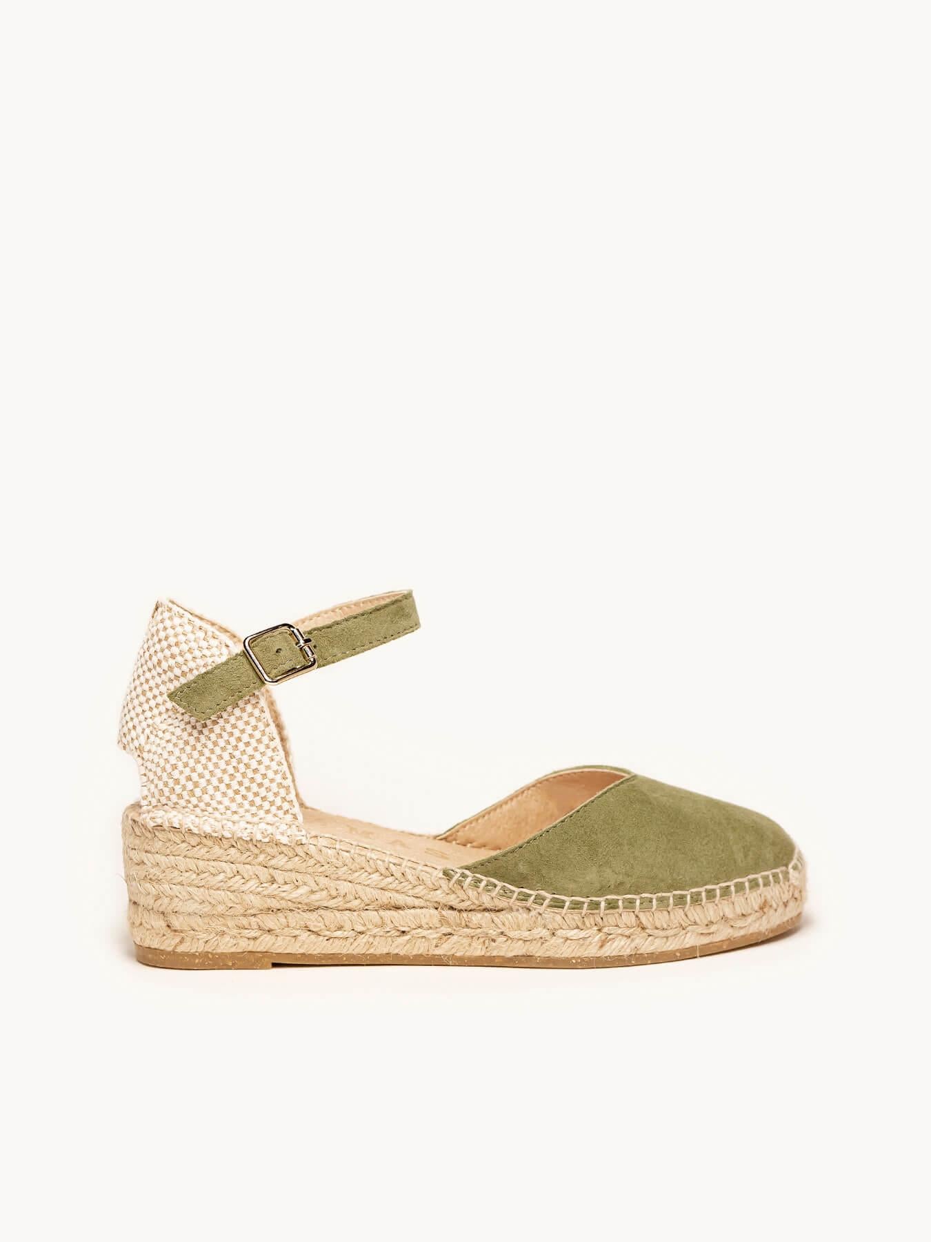 Sandália Jara Anabela 5 cm Camurça Verde Cáqui