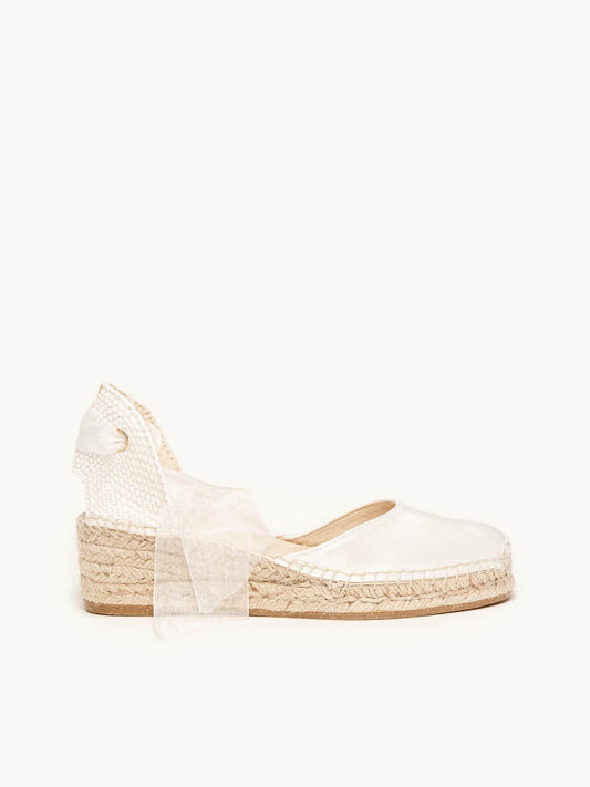 Sandália Cala Anabela 5 cm Cetim Branco
